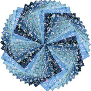 100% Cotton Quilt Squares 50 Count 5" x 5" Shades of Blue as Shown